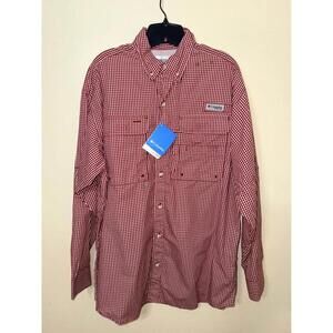 Columbia Super Small Streams Long Sleeve Shirt Mens M Red Gingham